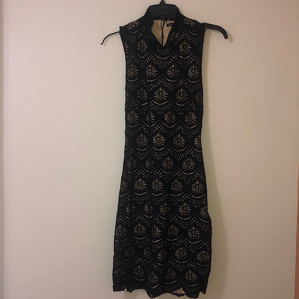 Black Lace formal dress with open back.